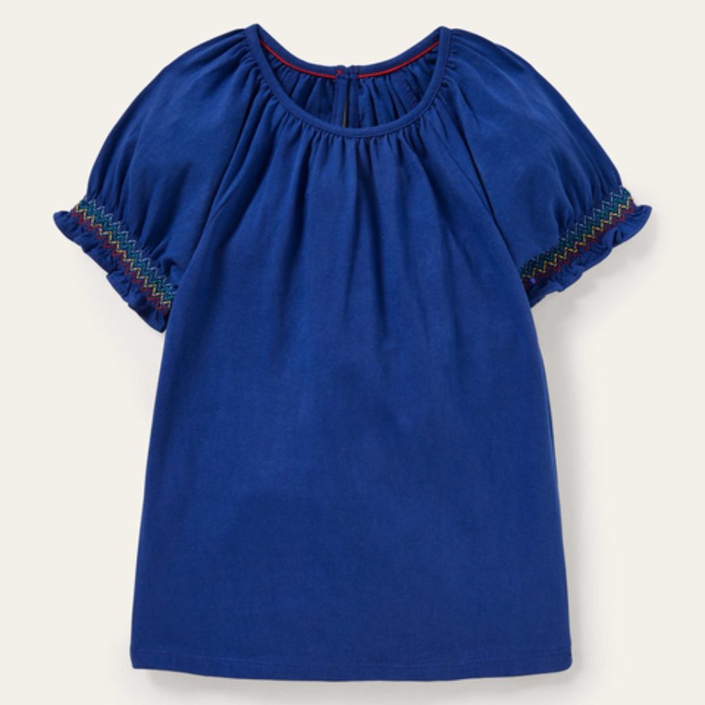 NWT Mini Boden Blue Smocked Raglan T-shirt, Size 13-14Y